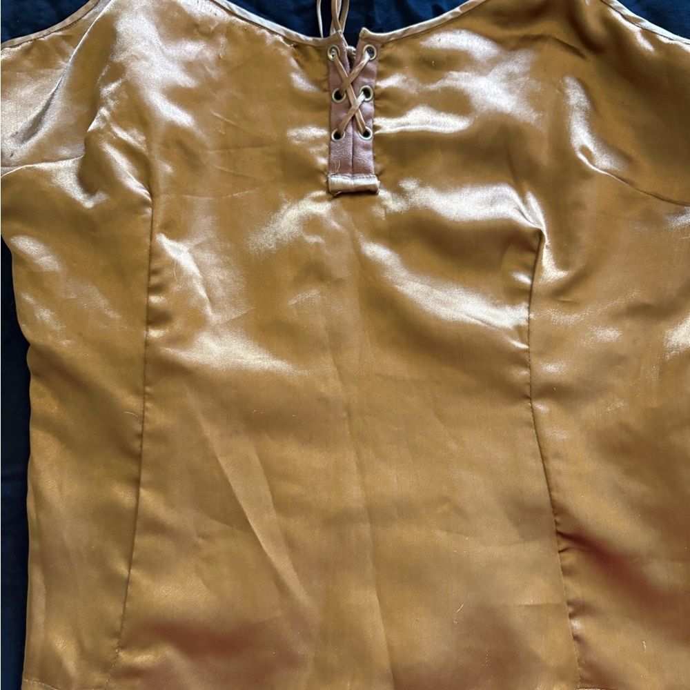 Brown Eyelet Lace-Up Suede-Look Spaghetti Strap Camisole - Picture 15 of 15